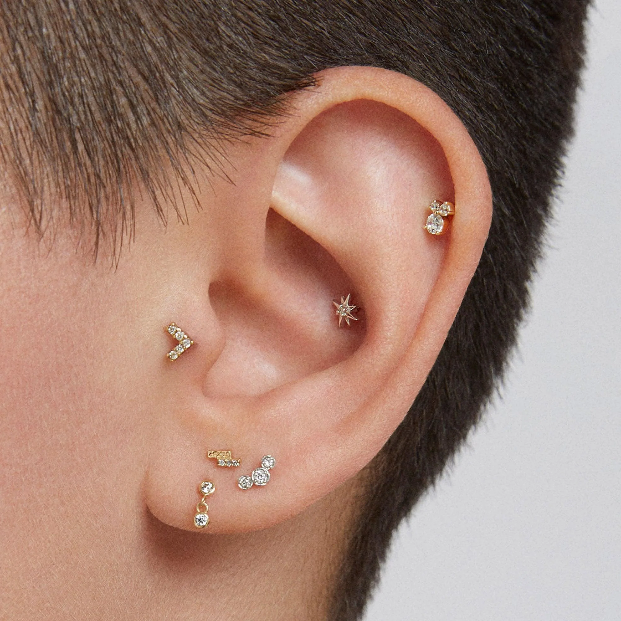14k Flat Back Triple Diamond Stud - Image 4