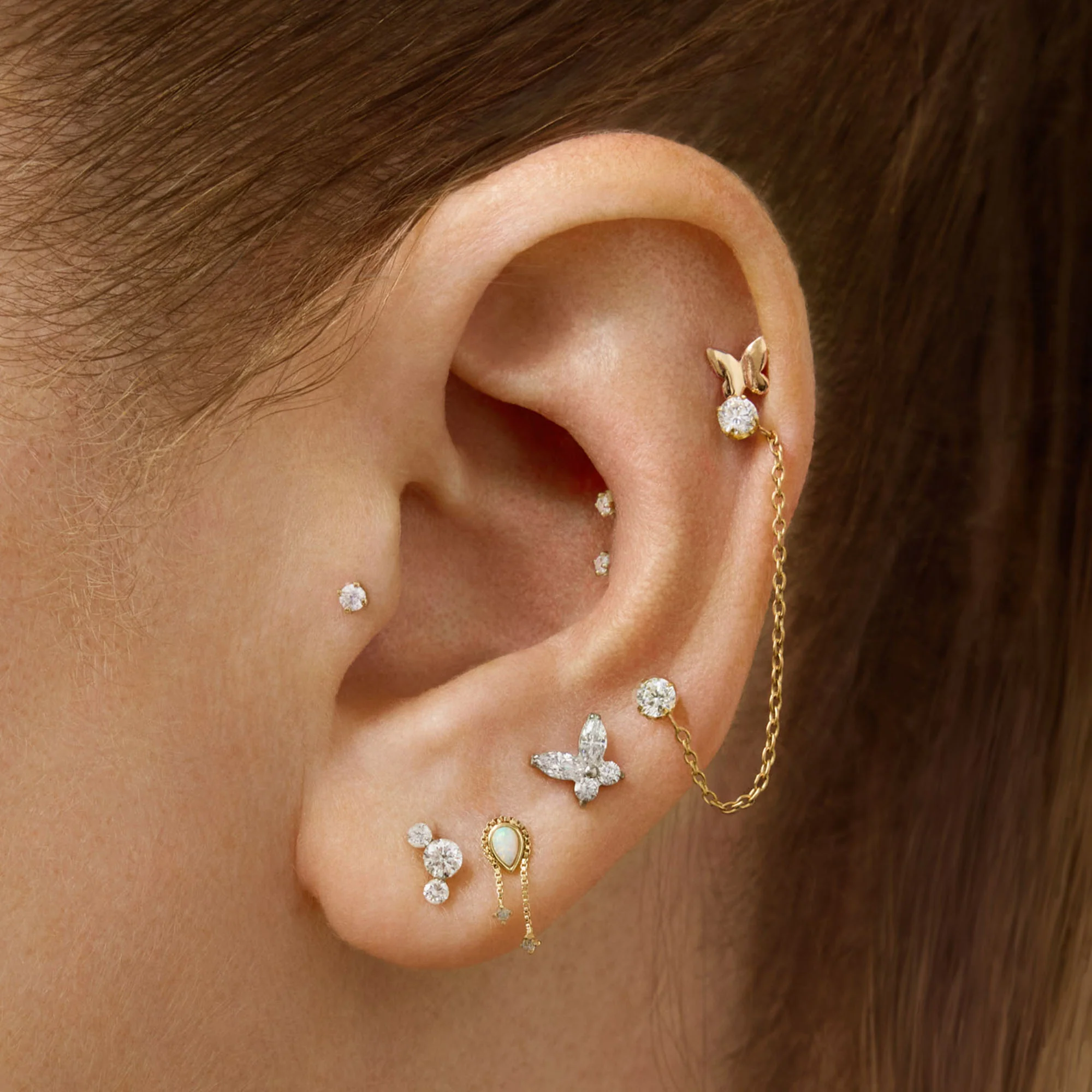 14k Lab Diamond Triple Arch Flat Back Stud - Image 2