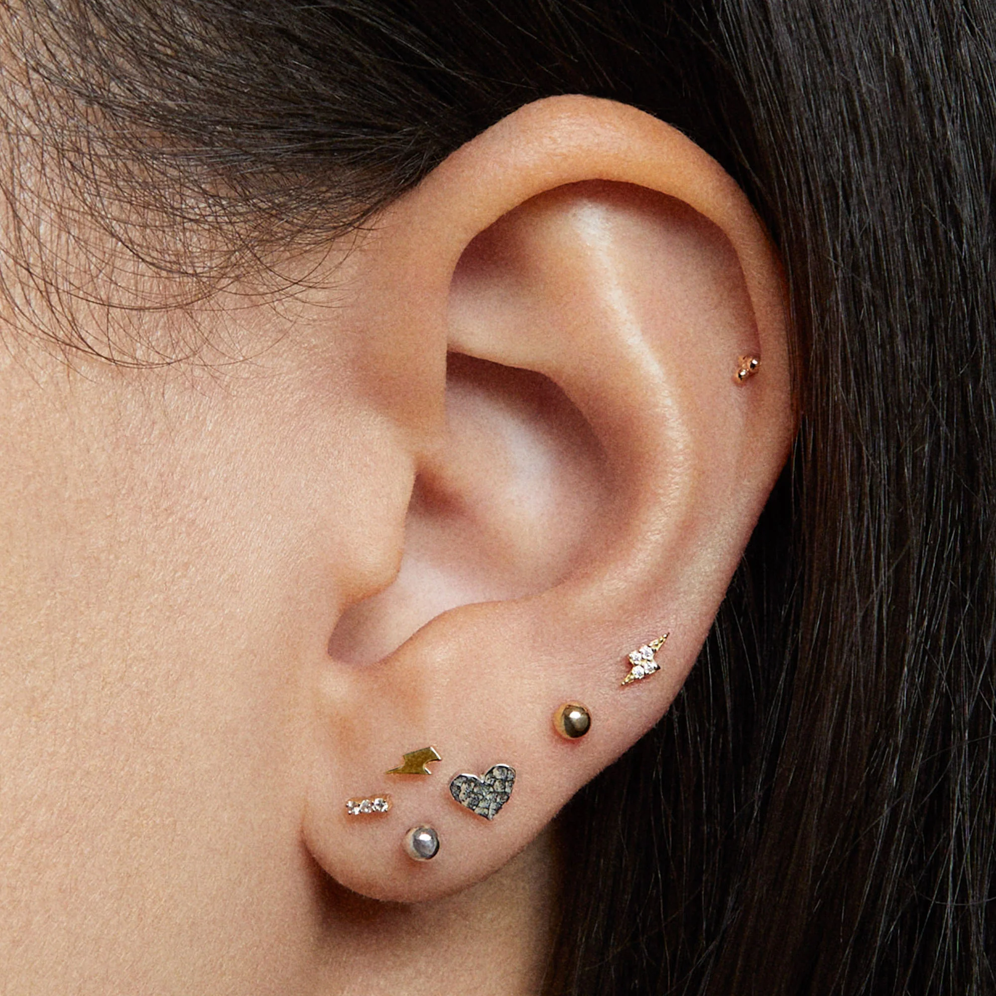 14k Tiny Diamond Bar Flat Back Stud - Image 2