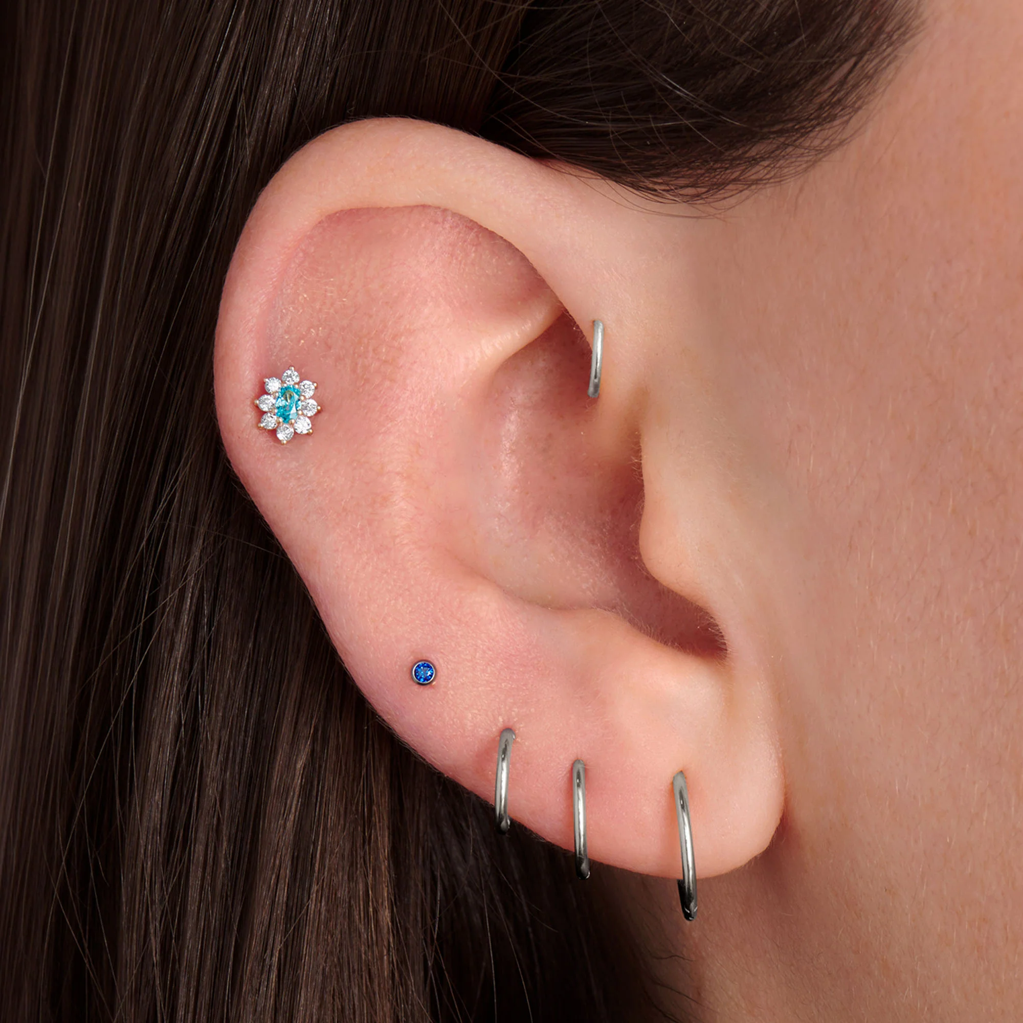 24k CZ Blue Flower Flat Back Stud - Image 2