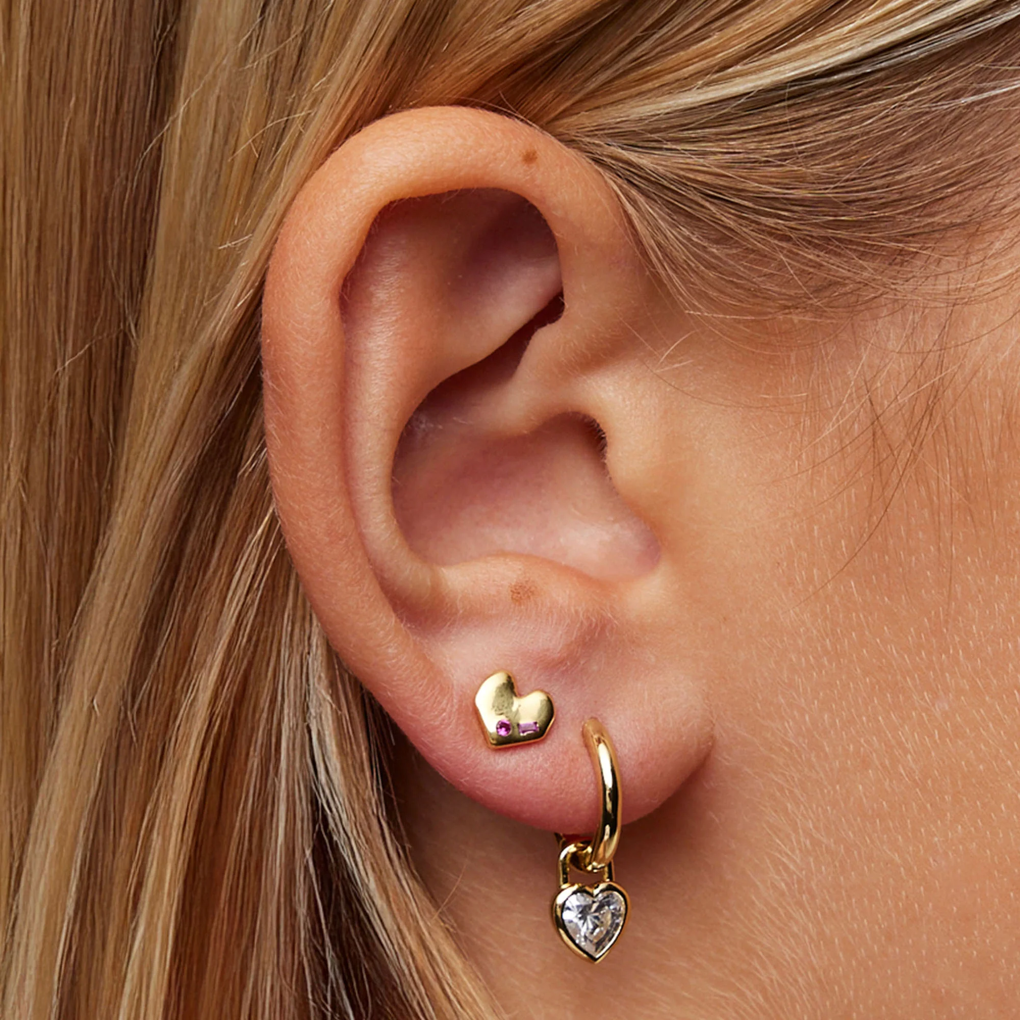 Heart CZ Charm Hoops - Image 2