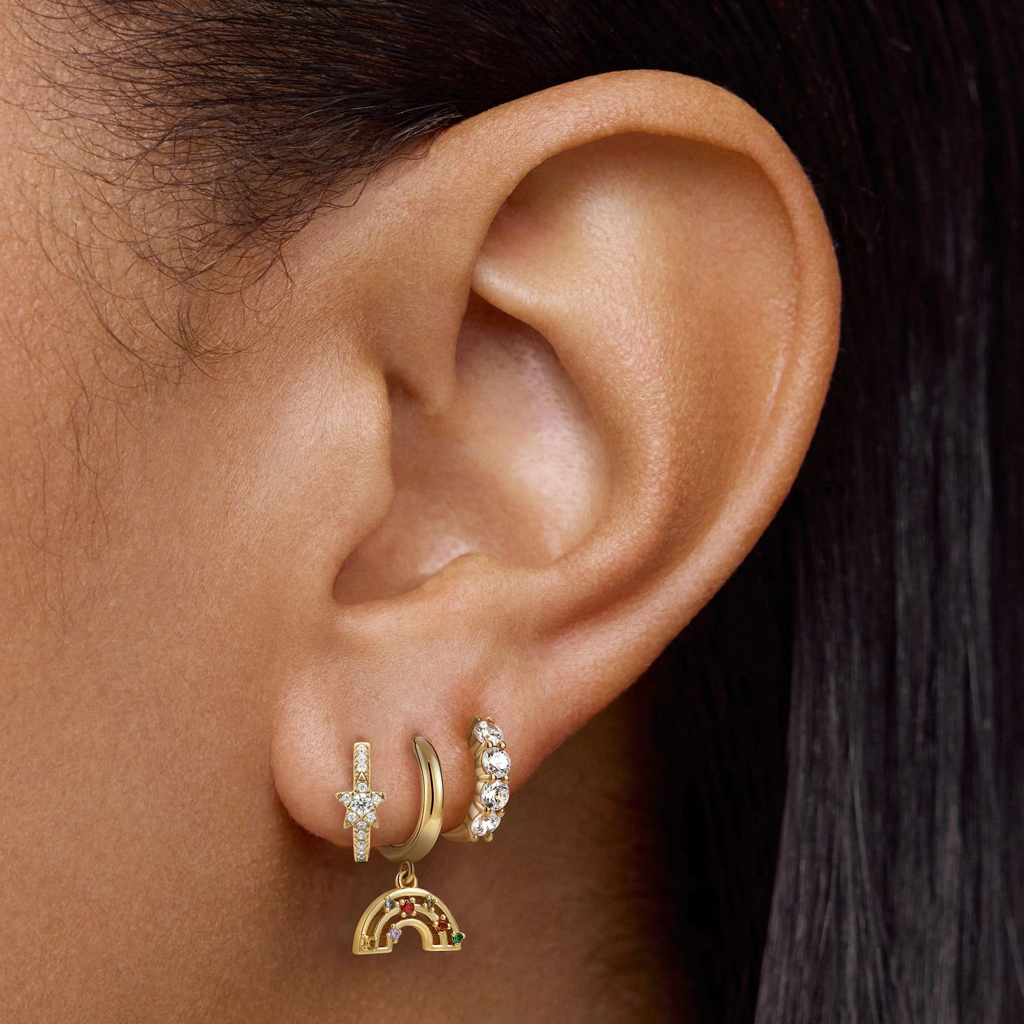 Rainbow CZ Charm Hoops - Image 2
